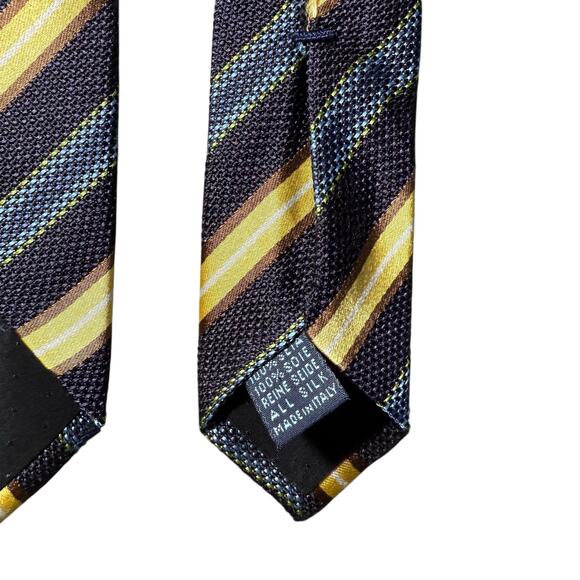 Massimo Bizzocchi Silk Tie Necktie Stripes Striped Blue Gold Made in Italy - Picture 4 of 8